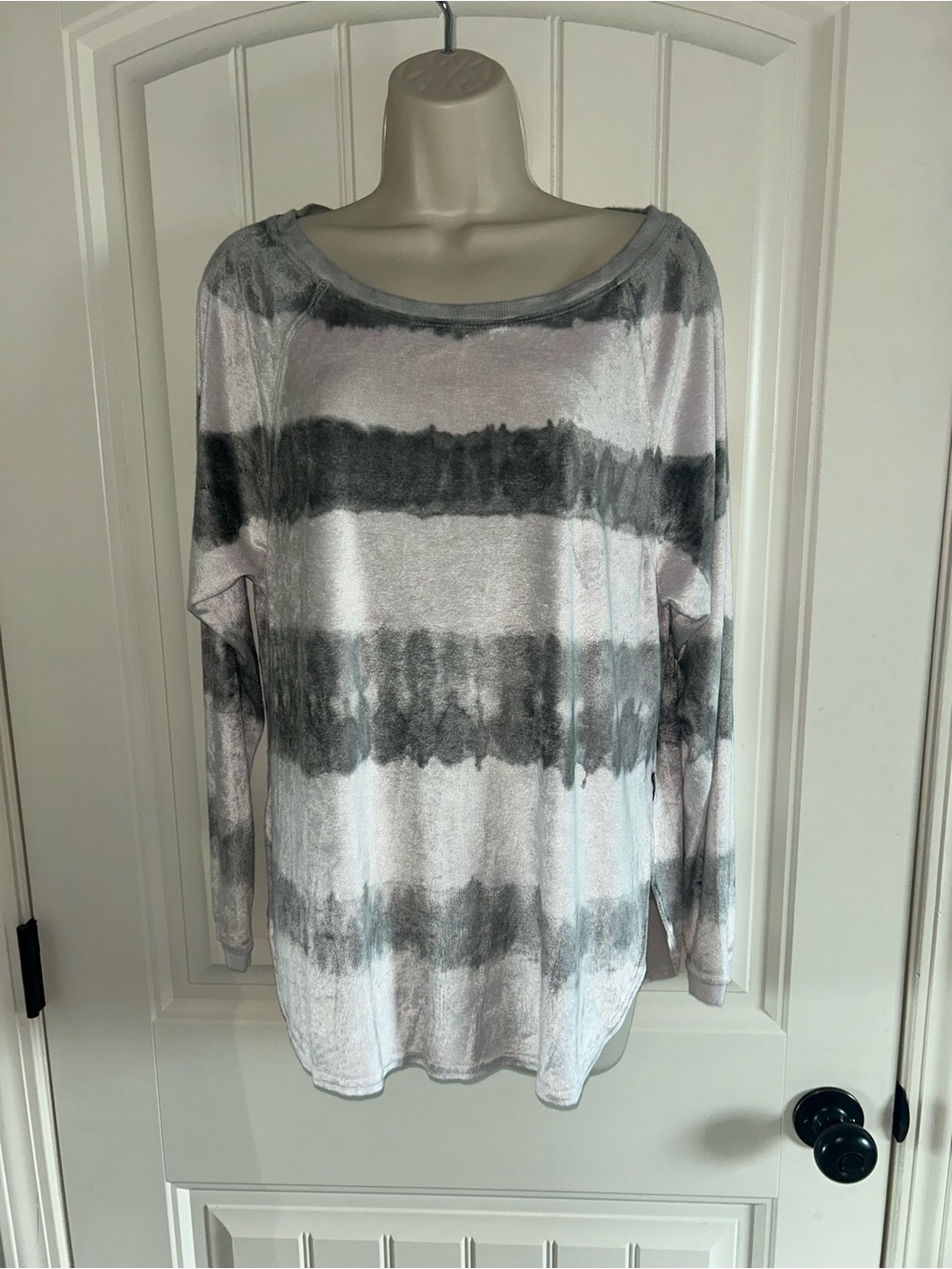 NEW Hard Tail Gray & White Striped Soft Velour Tie-Dye Long Sleeve Tunic Sz S